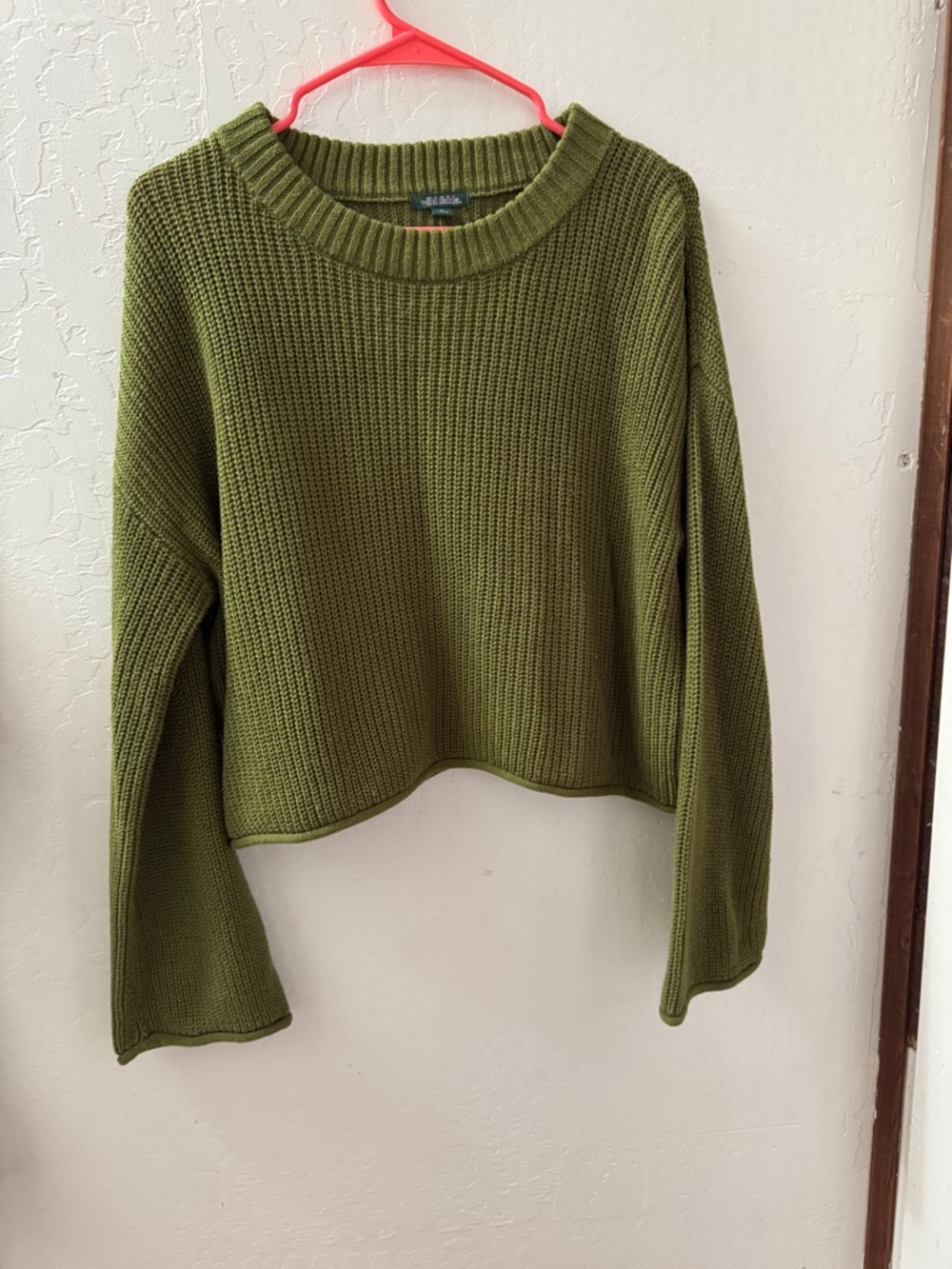 wild fable Olive Green Cropped Ribbed Crew Sweater
